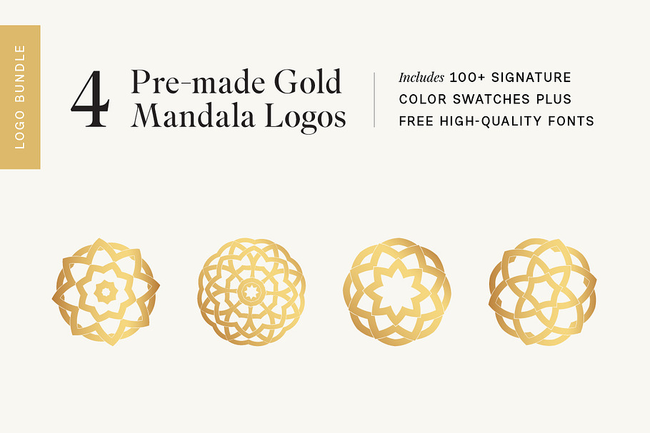4 Premade Gold Mandala Logos in Logo Templates - product preview 8
