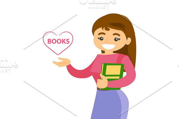 Young caucasian white student holding a book.
