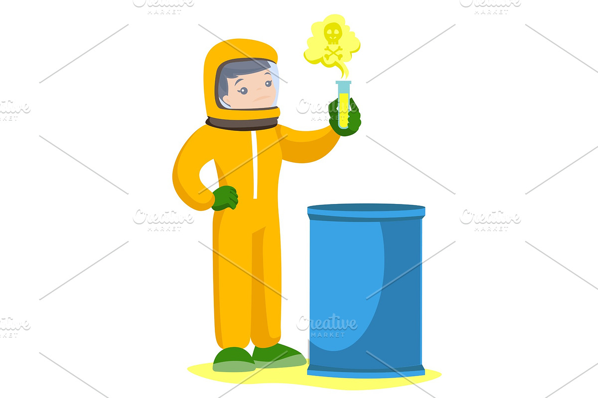 Woman in radiation protective suit with test tube. in Illustrations - product preview 8