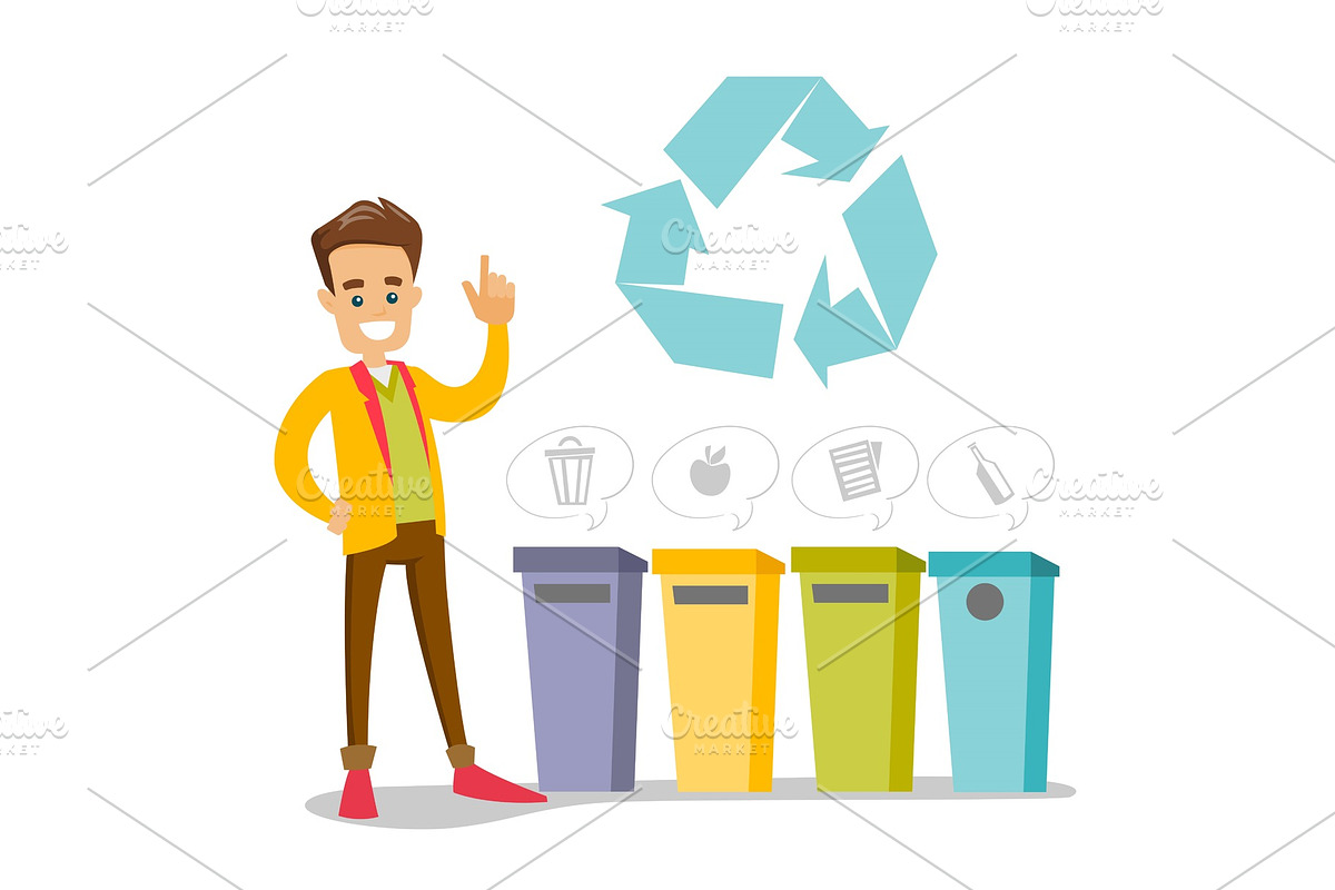 Caucasian man standing next to the garbage bins. in Illustrations - product preview 8