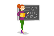Woman writing on a chalkboard vector illustration.