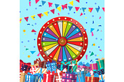 Wheel of fortune and presents in vector