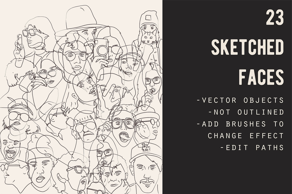 hand sketched faces vector  in Illustrations - product preview 8