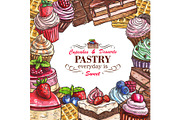 Vector desserts pastry shop sketch poster