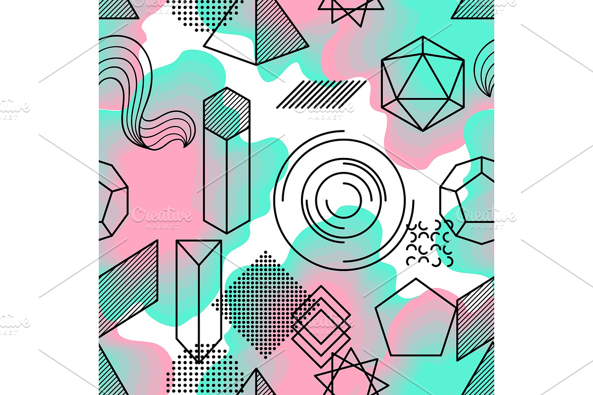 Seamless pattern with abstract geometric shapes. Line art background in Patterns - product preview 8