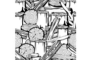 Seamless pattern with wood logs, trunks and planks. Background for forestry and lumber industry