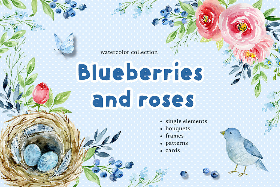 Blueberries and roses