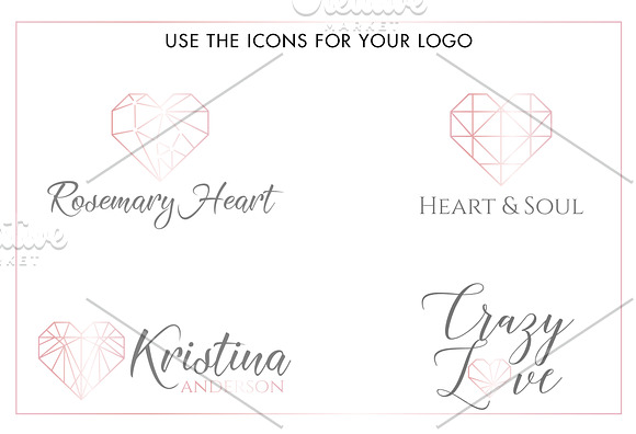 Rose Gold Geometric Heart Logos Icon in Logo Templates - product preview 1