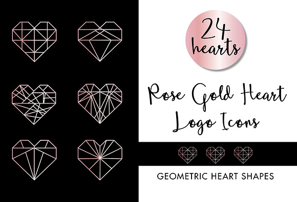Rose Gold Geometric Heart Logos Icon in Logo Templates - product preview 3