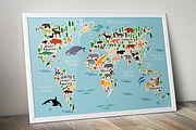 Animal map of the world for kids