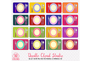 32 Colorful Plates Clipart Food
