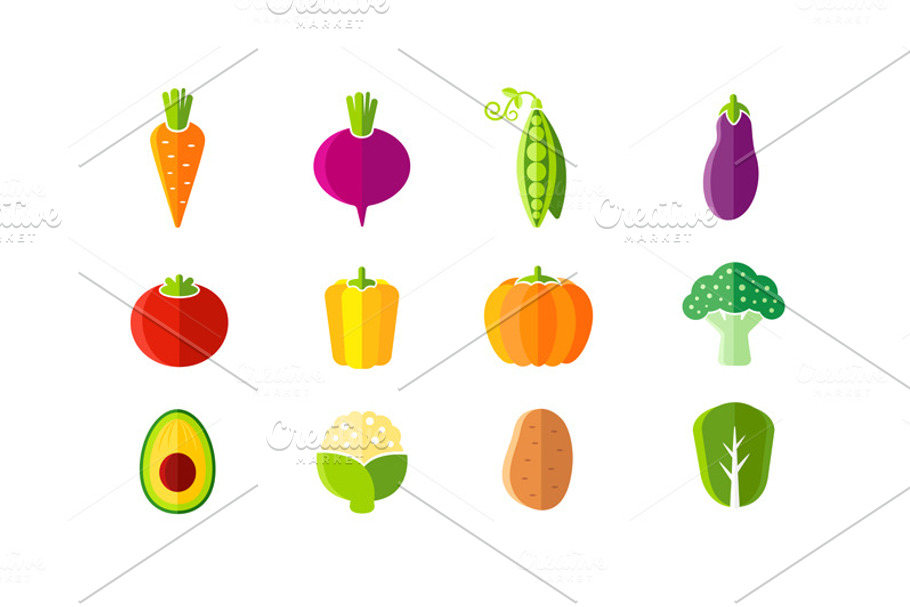 Fresh vegetables flat style set in Graphics - product preview 8