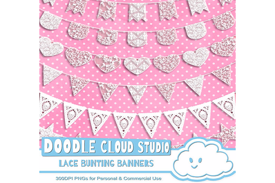 18 White Lace Burlap Bunting Banners