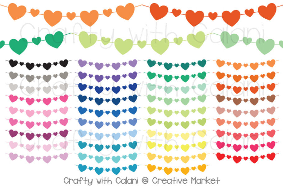 Heart Pennant Bunting in 38 Colors