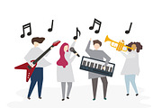 Illustration of friends play music