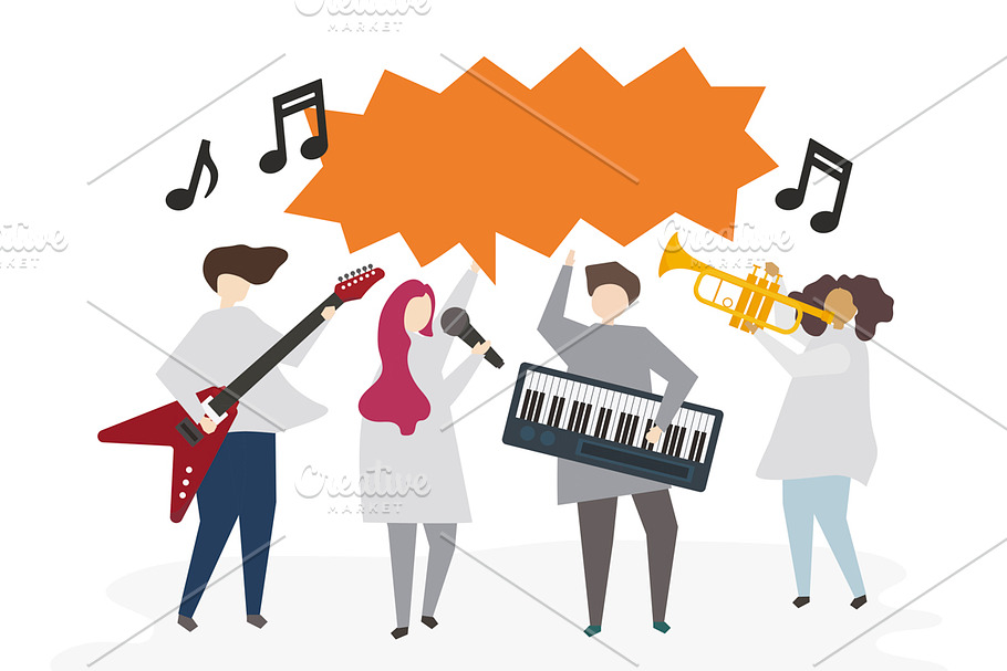 Illustration of friends play music