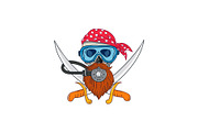 Pirate Skull Beard Diving Mask Drawi