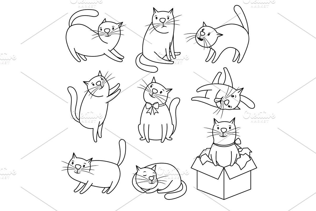 Doodle sketch cats character set in Illustrations - product preview 8