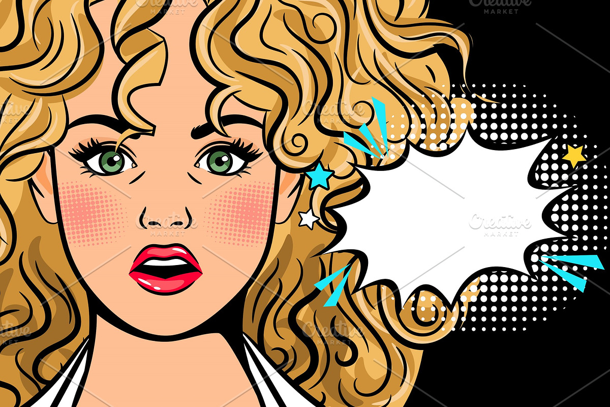Surprised pop art woman poster in Illustrations - product preview 8