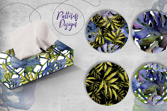 Tropics leaves PNG watercolor set in Illustrations - product preview 3
