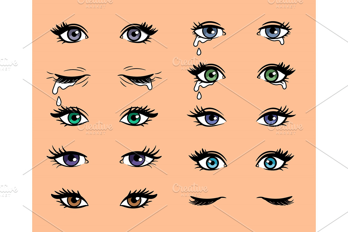 Cartoon pop art female eyes in Illustrations - product preview 8