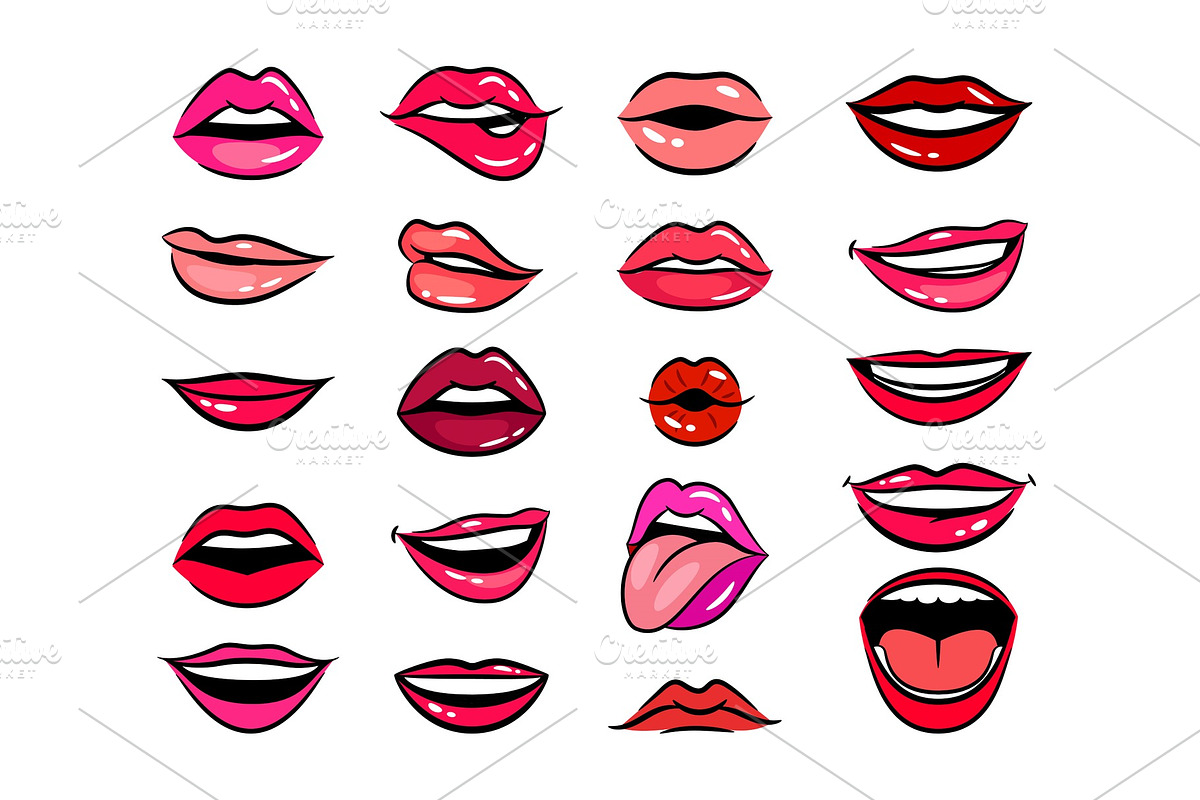 Comic female lips set in Illustrations - product preview 8