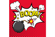 Cartoon bomb icon with text