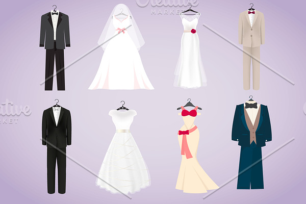 Wedding Dresses and Costumes Vector 