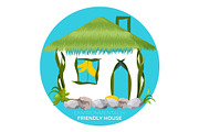 Environmentally friendly house in cartoon style. Country cottage