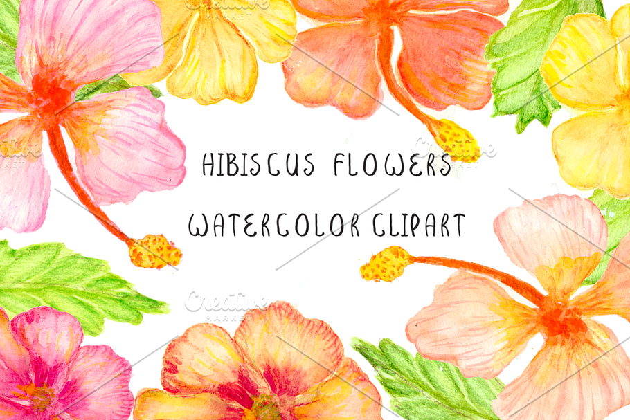 Watercolor tropical flowers clipart