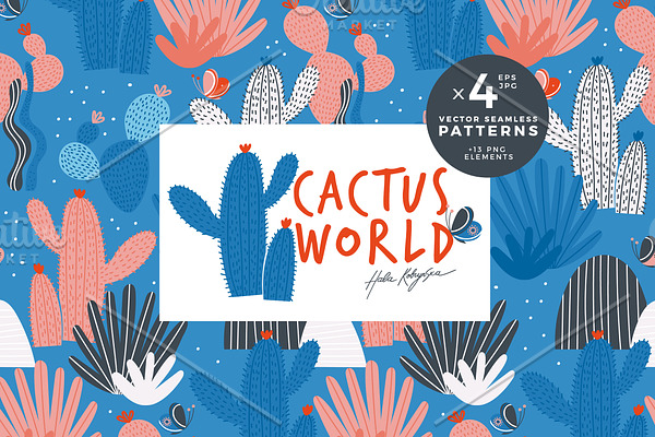 Cactus world seamless pattern
