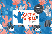 Cactus world seamless pattern