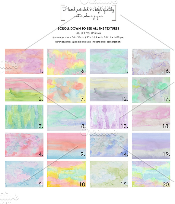 20 HAND PAINTED WATERCOLOUR TEXTURES in Textures - product preview 1