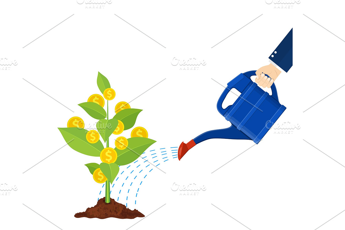 Watering money coin tree with can. illustration. in Illustrations - product preview 8