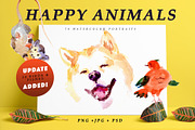90 watercolor animals, PNG+JPG+PSD