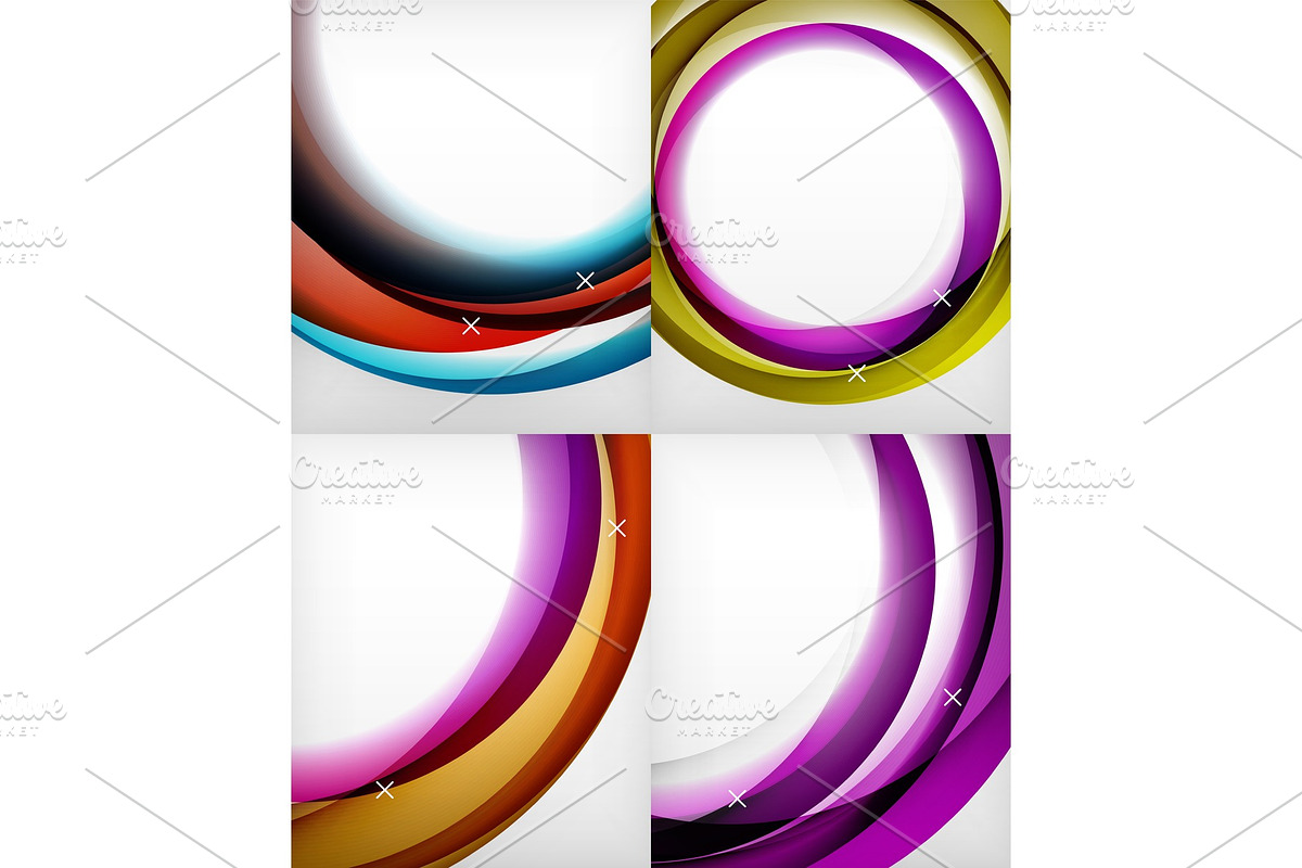 Set of glossy glass waves, vector abstract backgrounds, shiny light effects templates for web banner, business or technology presentation background or elements in Illustrations - product preview 8
