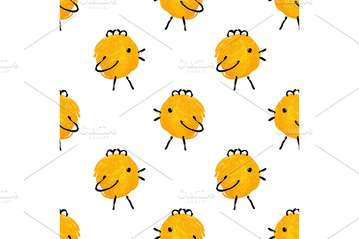 Seamless pattern with hand drawn chickens in Illustrations - product preview 8