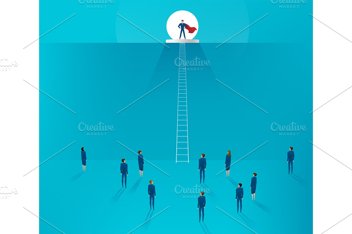 Leadership concept. Businessman standing on a hill, the team is at the bottom in Illustrations - product preview 8