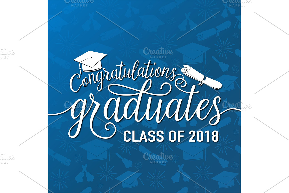 Vector on seamless graduations background congratulations graduates 2018 class in Illustrations - product preview 8