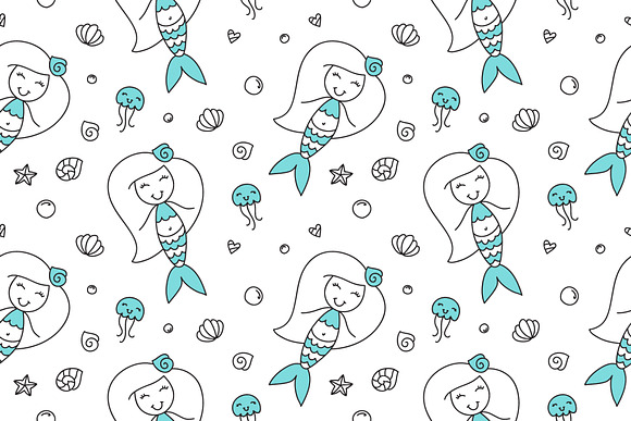 Mermaids, pattern and card in Patterns - product preview 1