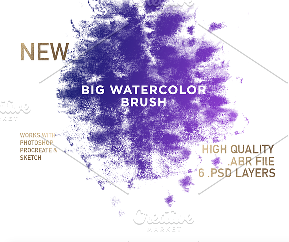 BIG Watercolor Brush in Photoshop Brushes - product preview 1