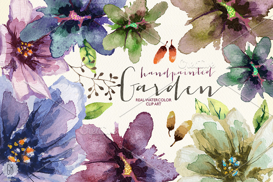 Aquarelle watercolor garden flowers in Illustrations - product preview 8