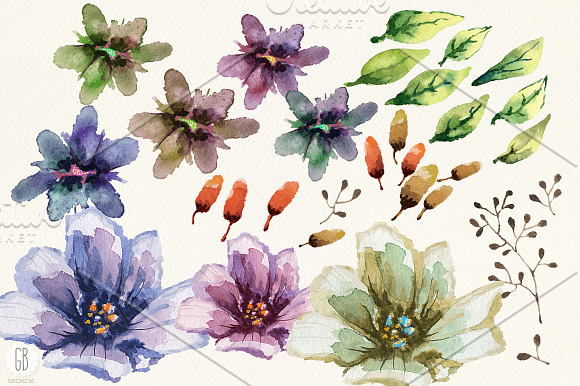 Aquarelle watercolor garden flowers in Illustrations - product preview 1