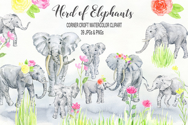 Watercolor Elephant Clipart