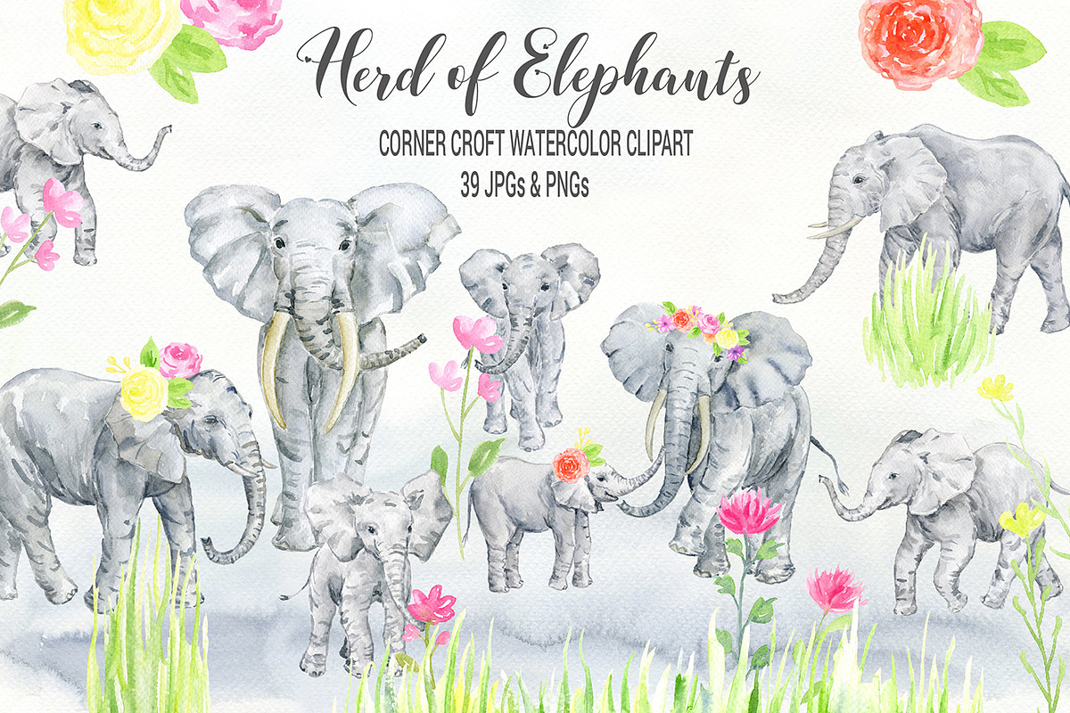 Watercolor Elephant Clipart in Illustrations - product preview 8