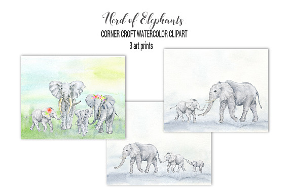Watercolor Elephant Clipart in Illustrations - product preview 2