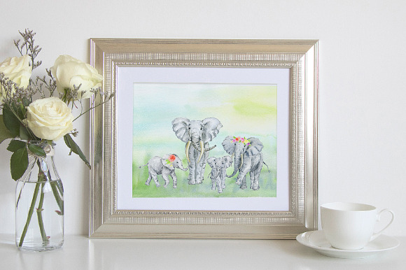 Watercolor Elephant Clipart in Illustrations - product preview 6