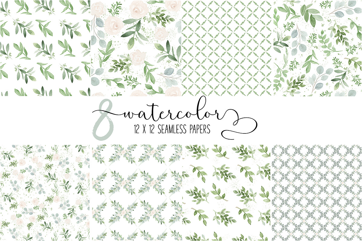 Seamless Watercolor Greenery Pattern in Patterns - product preview 8