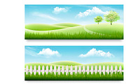 Two nature meadow banners with grass