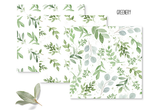 Seamless Watercolor Greenery Pattern in Patterns - product preview 4
